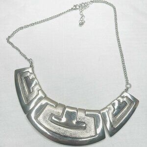 Silver Tone Geometric Statement Necklace Adjustable Chain NWT